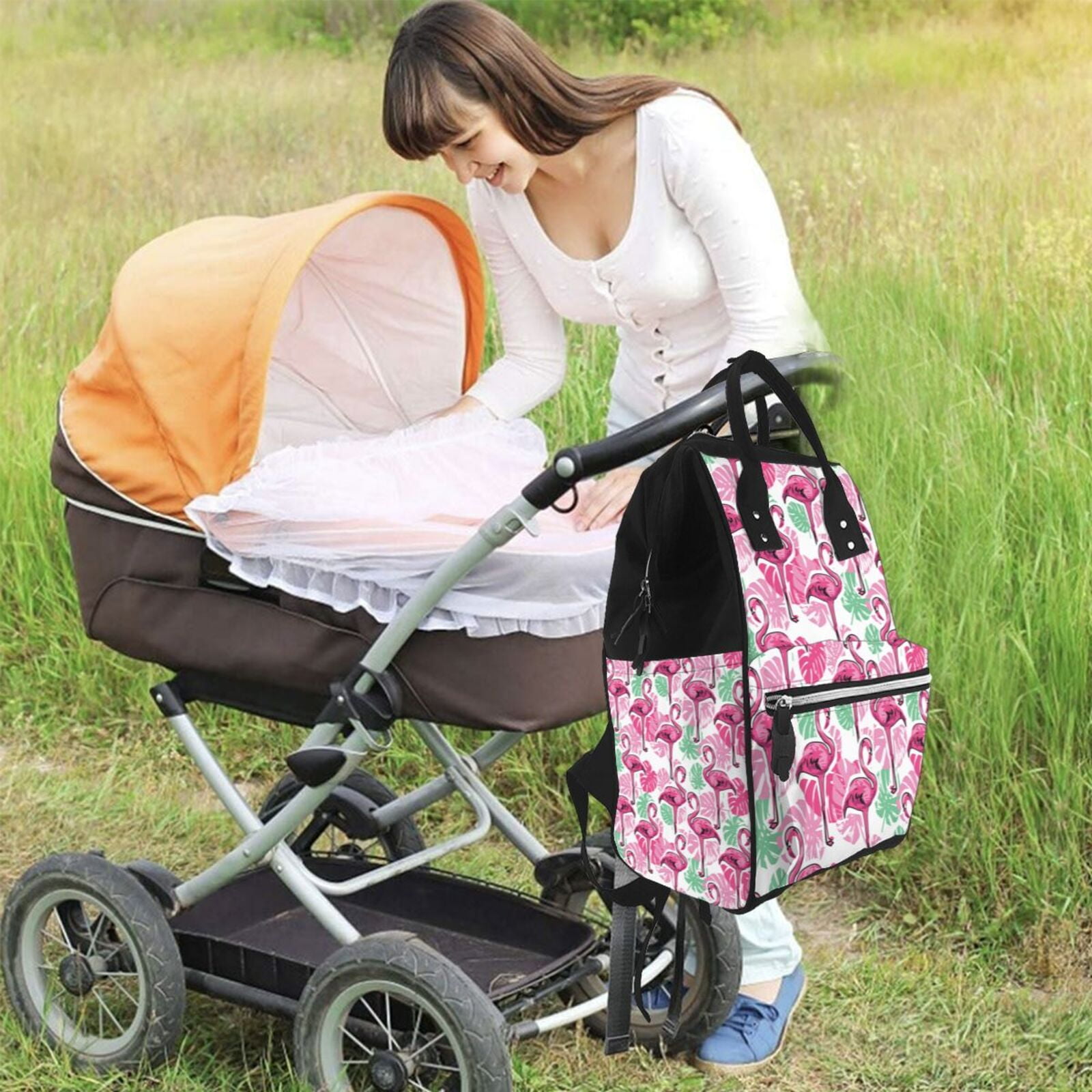Ratiio Flamingo Mummy Backpack - Waterproof Twill Canvas, Large Capacity Diaper Bag with Multiple Pockets and Adjustable Straps