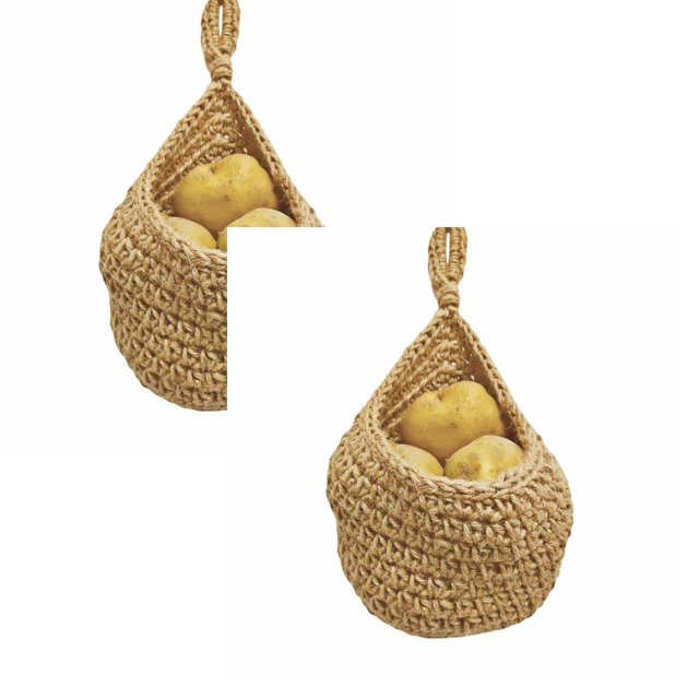 Oleegame 2PC Produce Storage Jute Hanging Fruit And Vegetable Baskets Rope Hook Woven Bag Hanging Basket Rope Fruit Basket Pocket Kitchen Storage Bag Home Decoration
