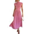 thumbnail image 1 of Sexy Dance Robe d'Été de Plage pour Femmes, Col Montant, Longue Maxi, Sans Manches, Robe Débardeur, Hawaïenne, Couleur Unie, Rose, P, 1 of 3