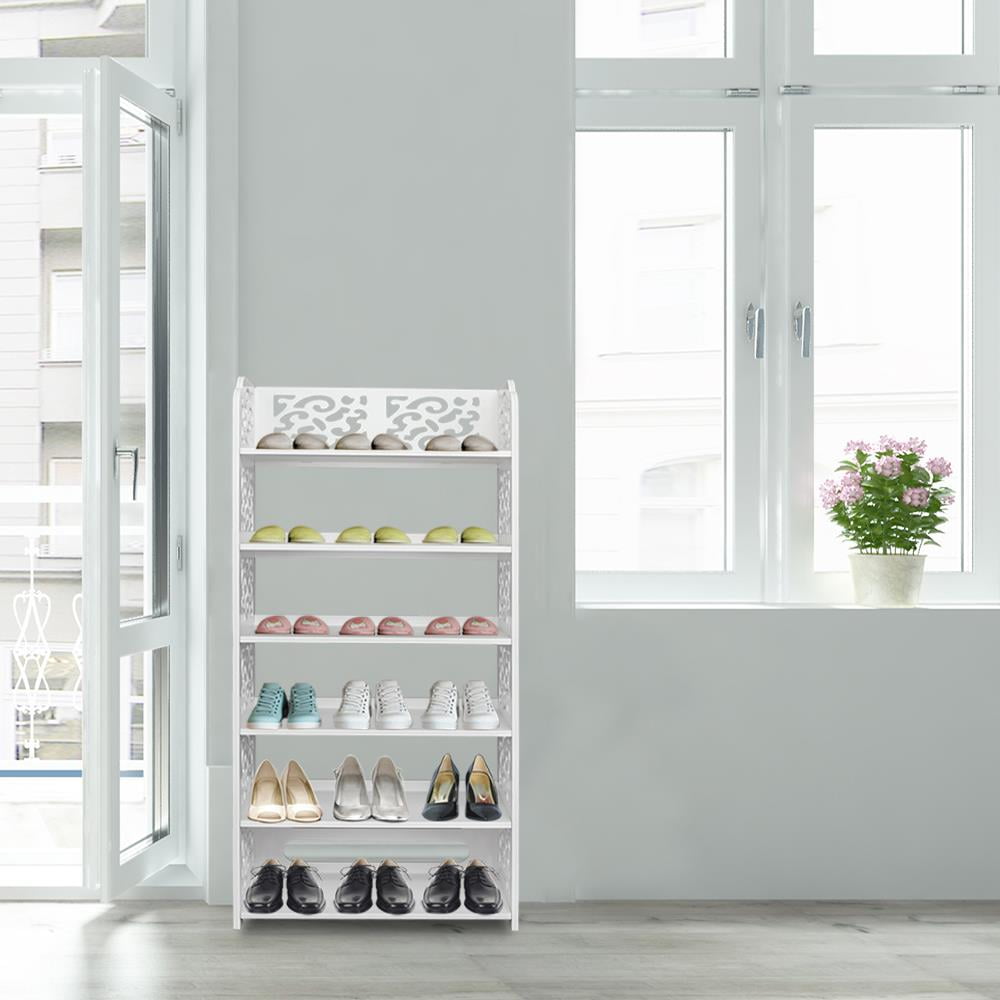 Ktaxon 6 Tier Decorative Carved Shoe Rack Shoe Shelf Closet Storage Organizer Shoe Space Saving for Entryway Bedroom Living Room, White Finish