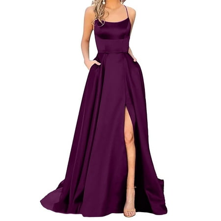 Midi Dresses Long Elegant Backless Crisn Slit Wedding Dresses Evening Party With Pockets Prom Ladies Dress