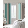 thumbnail image 3 of Teal Brown Stripe Blackout Curtains, Light Blocking Print Window Curtains, Gradient Geometric Vertical Striped Thermal Insulated Window Drapes for Living Room Kitchen Cafe 2 Panels, 55"W x 39"L, 3 of 9