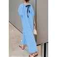 thumbnail image 2 of sicmoss Women's Blue Cotton Striped Gingham Swing Dress Crew Neck Loose Fit Midi Lantern Sleeve, 2 of 7