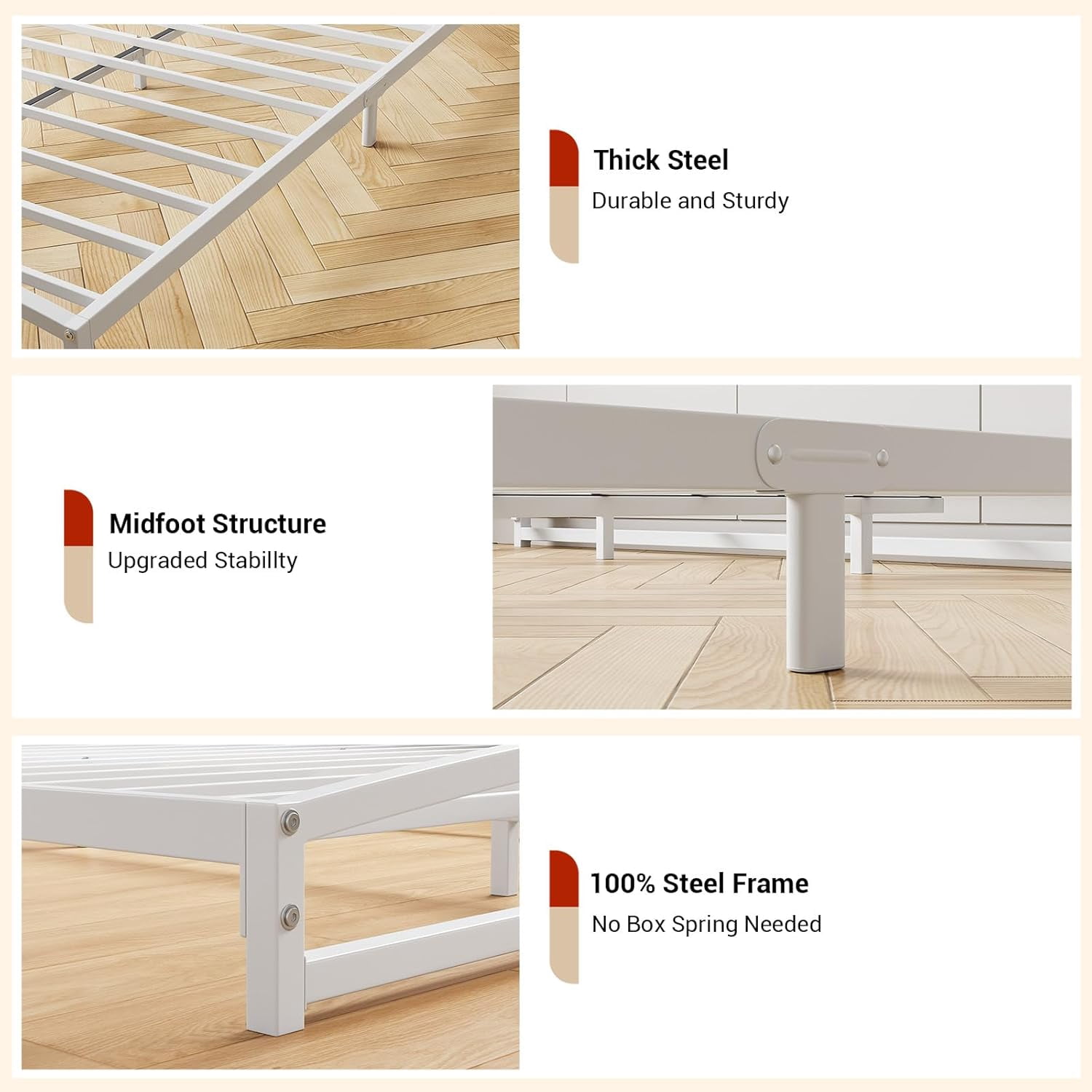 Rugerasy Low Profile King Bed Frame,Heavy Duty Metal King Size Platform Bed Frame,Mattress Foundation with Steel Slat Support,No Box Spring Needed,Easy Assembly,6 Inch,White KING