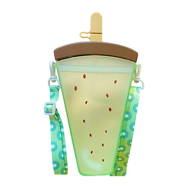 Botella de agua con pajita, duradera, bonita, a prueba de fugas, para helado. Verde
