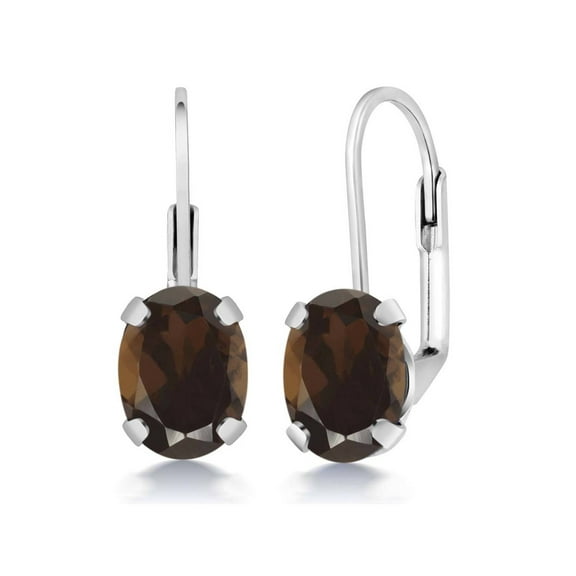2.40 Ct Oval Brown Smoky Quartz 925 Sterling Silver Earrings