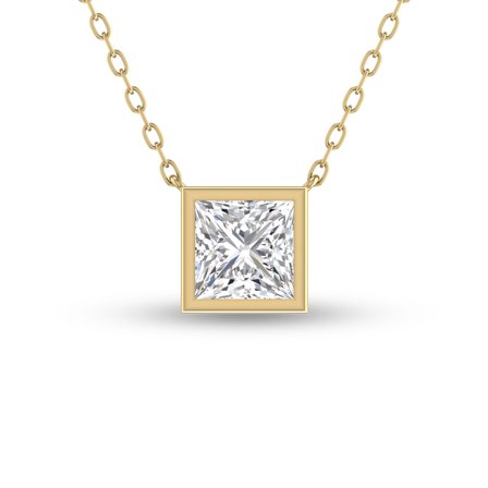 SZUL Women's Lab Grown 3/4 Carat Princess Cut Bezel Set Diamond Solitaire Pendant in 14K Yellow Gold