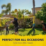 CROSSNET Quick Assemble 4 Square Volleyball Game Set for Adults and Kids with Volleyball Net, Backpack and Ball for Outdoor Games