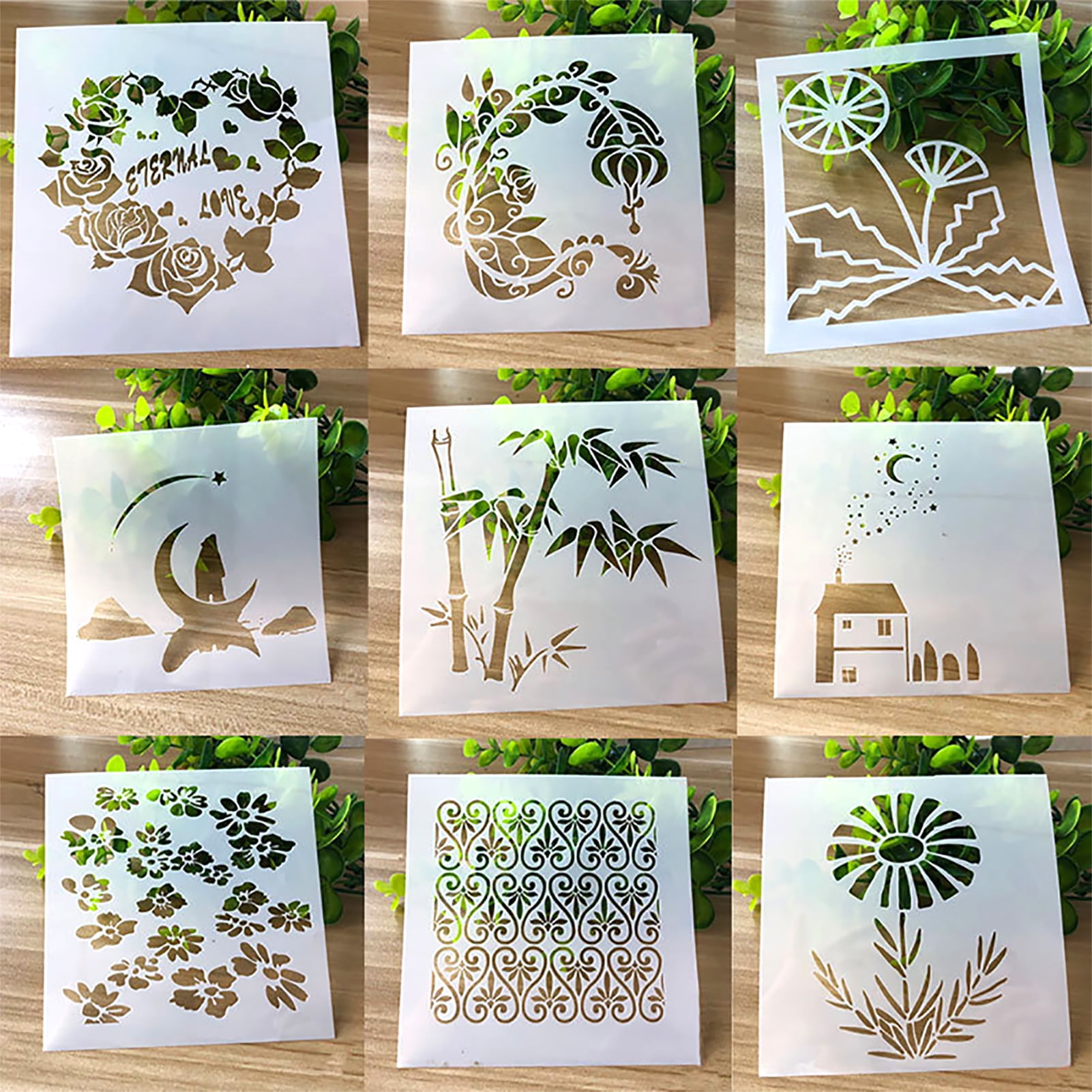 9 PCS DIY Scrapbooking Craft Hollow out Painting Stencil Template for Kids 