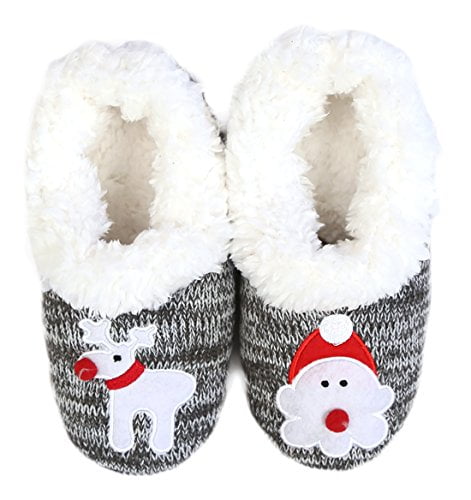 Christmas Holiday Snuggle Feet Fuzzy Slippers Socks House Booties - Walmart.com
