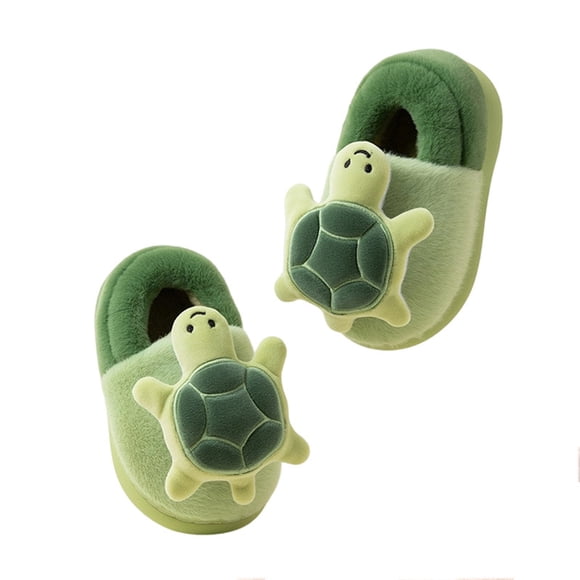 GPOECD Winter Animal Slippers for Toddler Cozy Cute Turtle Cartoon Design Warm Indoor Shoes with Soft Soles for Boys Green,13