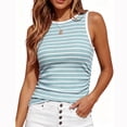 thumbnail image 5 of Tank Tops for Women Summer Striped Ribbed Knit Slim Fit Side Ruched | Wide Strap, Fashion Clothing, Sleeveless Shirts, 5 of 5