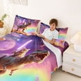 thumbnail image 3 of Feelyou Cat Riding Dinosaur Bed Sheets for Boys Girls Kids, Galaxy Space Rainbow King Sheets, Purple, 4pcs, 3 of 5
