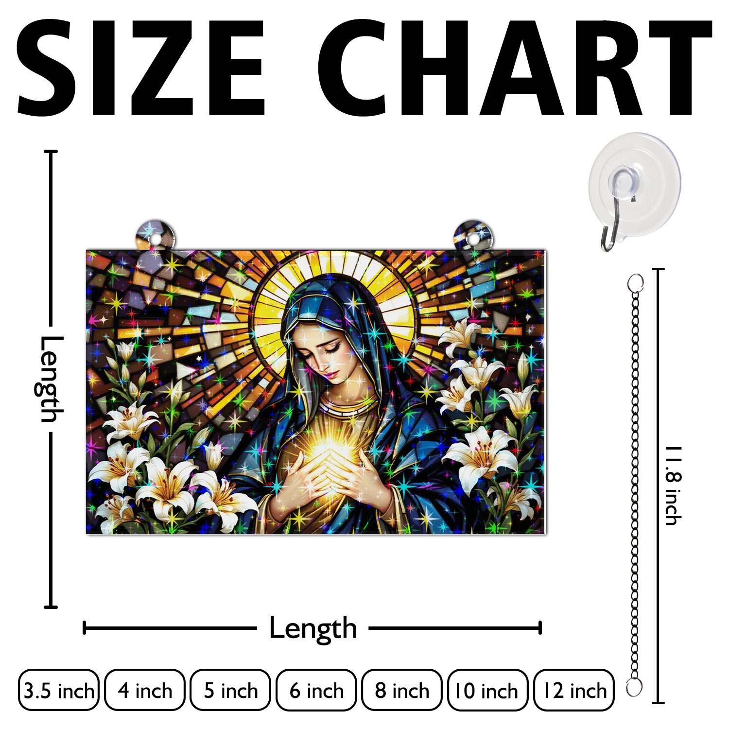 89Bloom Our Lady of Sorrows Stained Glass Hologram Ornament, Stained Glass Suncatcher Ornaments Home Decor, Holographic Ornaments