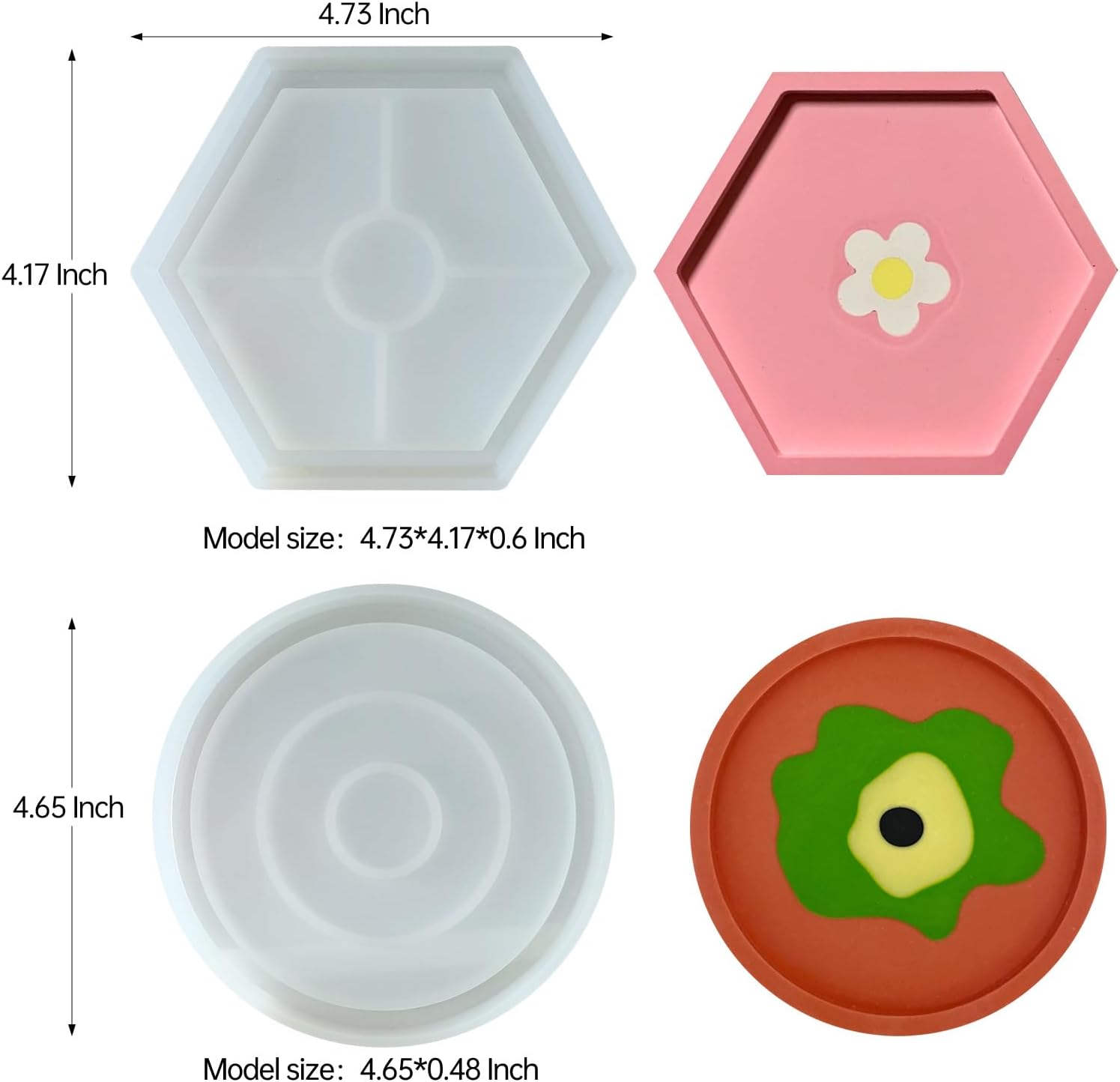 ABCISI 8 Pcs Coaster Resin Molds - Durable Silicone Coaster Molds for Epoxy Resin, Round & Hexagon Resin Tray Mold for DIY Trinket Tray, Casting Crafts, Home Decoration, Ornaments, Gifts