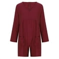 thumbnail image 4 of RKSTN Short Jumpsuits for Women Plus Size Long Sleeve V Neck Pleated Texture Baggy Beach Vacation Outfits for Women with Pockets (Wine ,XL), 4 of 6