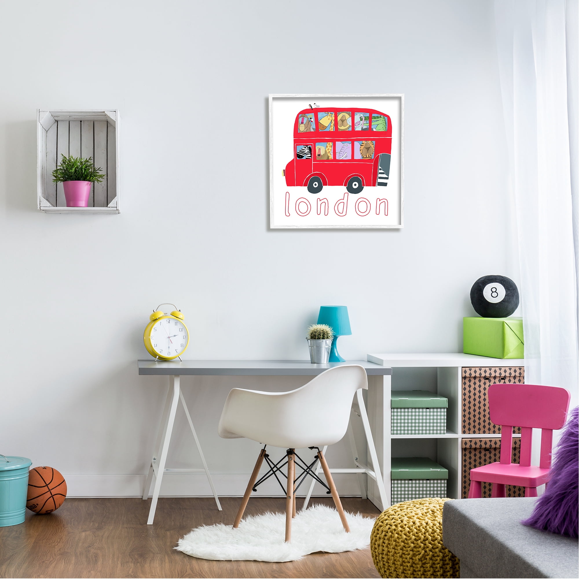 Stupell Industries London Bus of Animals Animals & Insects Painting White Framed Art Print Wall Art, 24 x 24