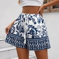 thumbnail image 5 of Ailaofu Women's High Waist Elastic Drawstring Wide Leg Shorts Fashion Summer Printed Casual Loose Beach Shorts, 5 of 5