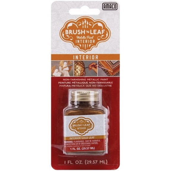 AMACO Brush N Leaf - Antique Gold Leaf 1oz Bottle - Liquid Antique Gold Leaf Paint for Metal Wood Ceramic and More - Interior Liquid Leaf Paint for Objects and Furniture