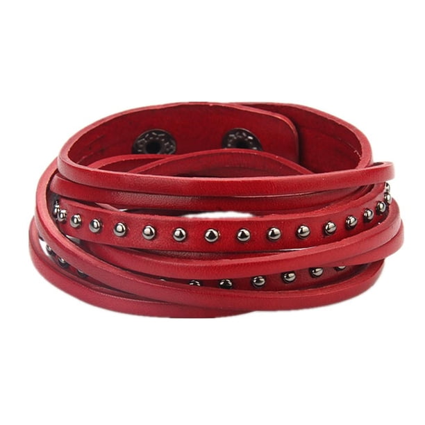 Vintage para proteger de material cuero brazalete brazalete brazalete remaches punk brazalete joyería bohemia 17.3 " rojo Yinane Brazalete de pulsera