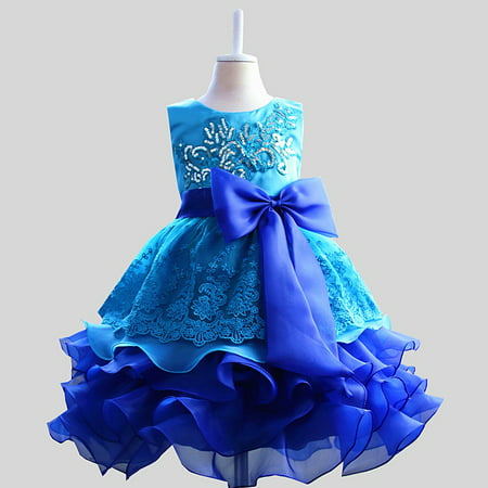 Kacakid Lovely Kids Girls Flower Bowknot Sequins Dress Princess Tutu Party Dress Skirt Costume Hot