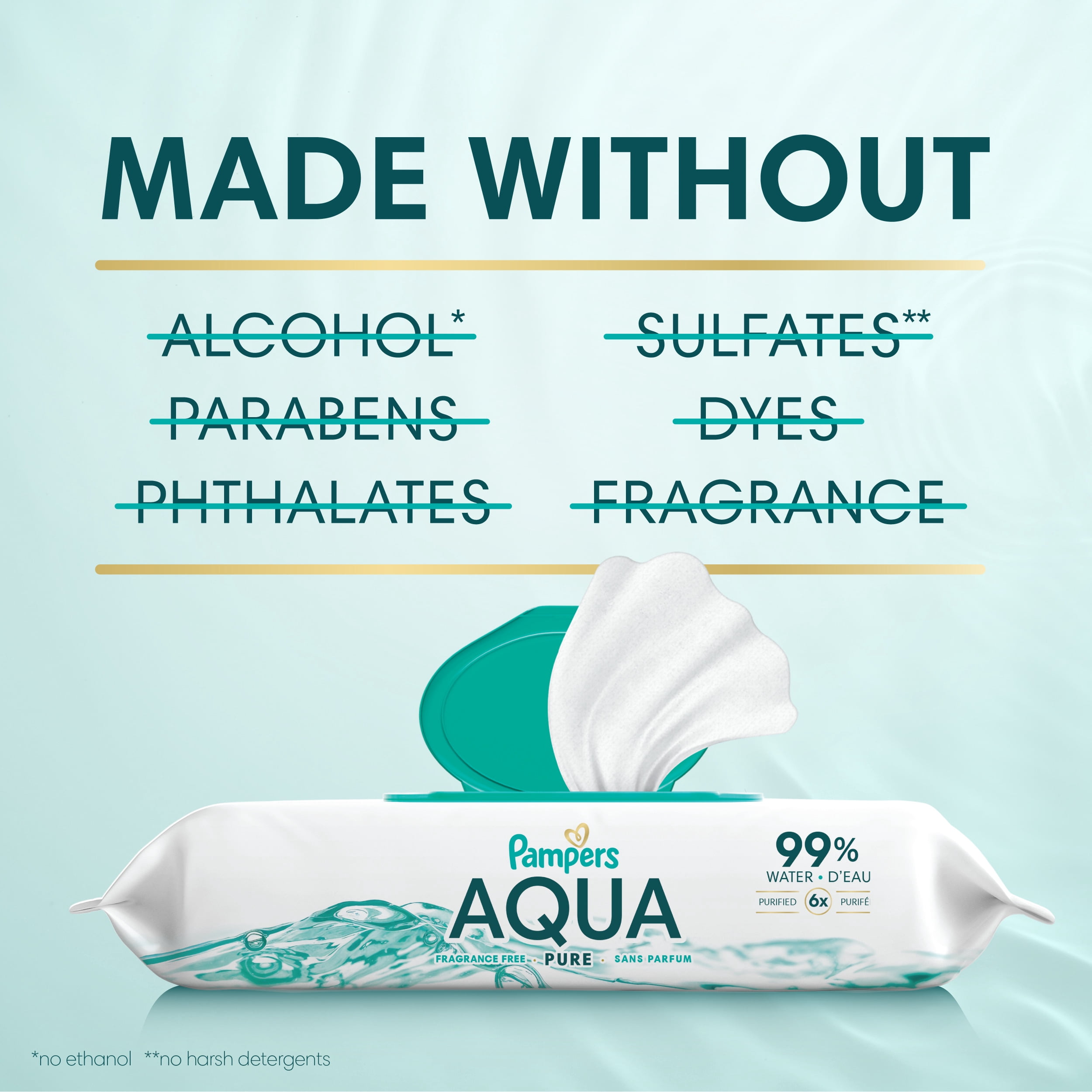 Lingettes pour bébés Pampers Aqua Pure Sensitive, 99 % d’eau, hypoallergéniques, non parfumées, 672 lingettes pour bébés au total (12X emballages rabattables)