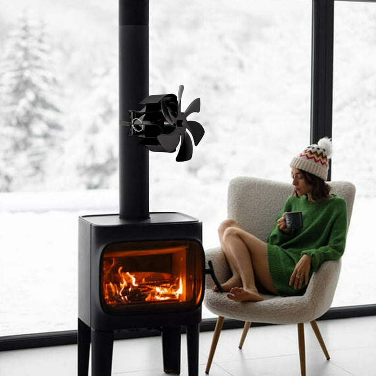Flue Pipe Stove Fan Fireplace 6 Blades Black Wood Burning Heat Powered Stove  Fan - Walmart.com