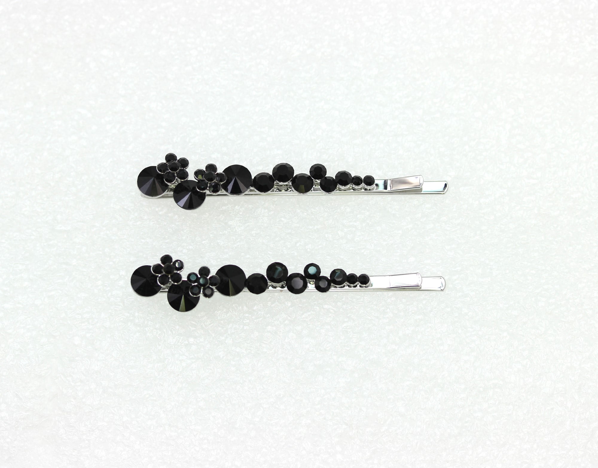Faship  A Pair Of Black Premium Rhinestone Crystal Floral Hair Clips Pins 2 Pcs