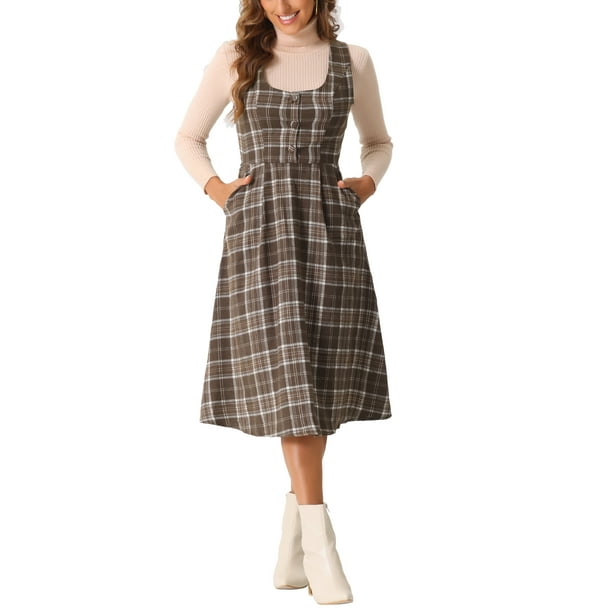 Vestido vintage de cuadros sin mangas de cintura alta A-Line midi de INSPIRE CHIC