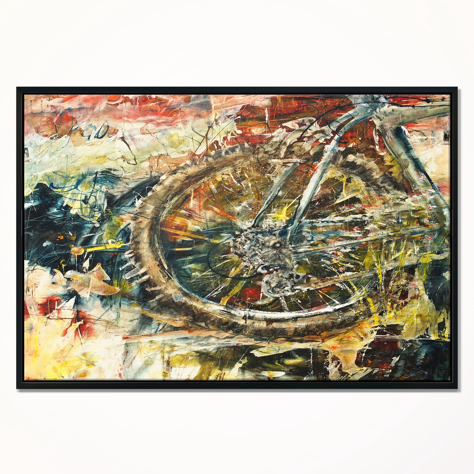 Designart ' Mountain Bike Oil Painting ' Abstract Framed Canvas Artwork