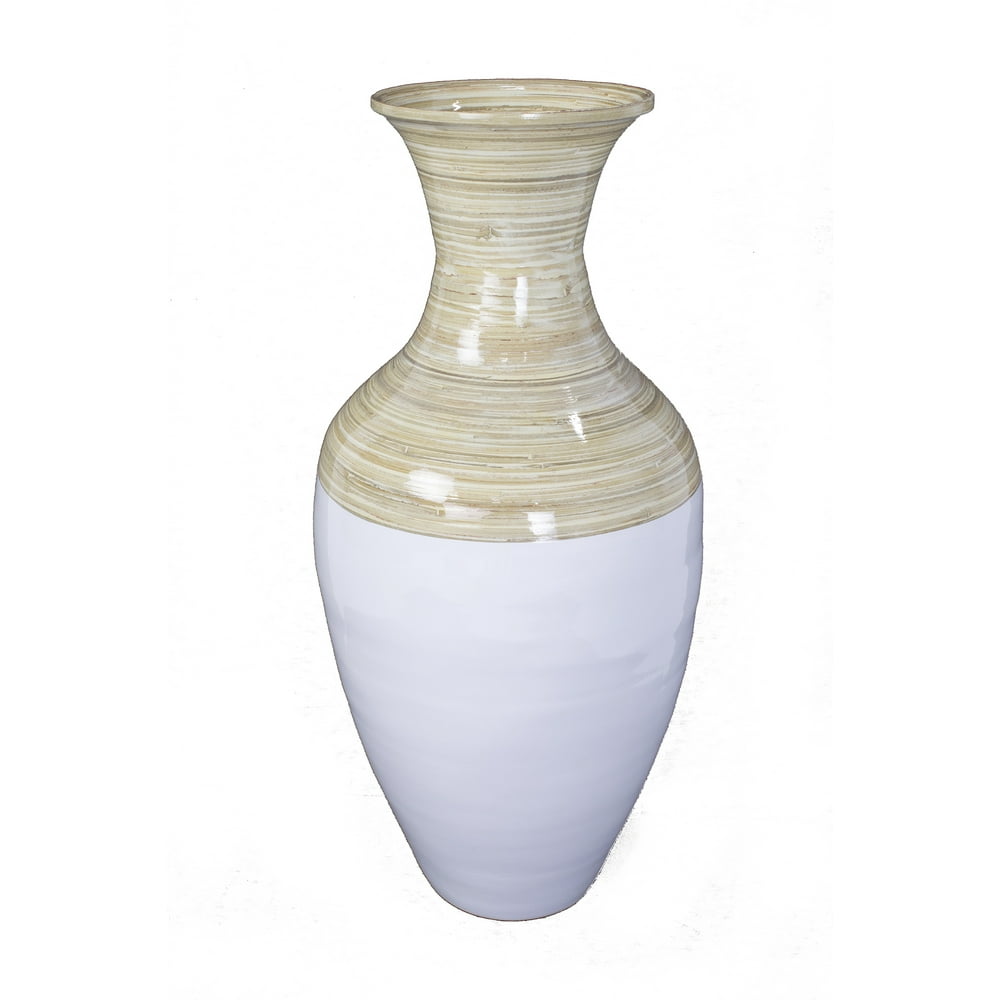 25" Spun Bamboo Floor Vase Natural And White