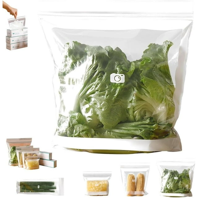 Sacs de Conservation de Qualité Alimentaire, Sacs de Produits en Plastique à Double Fermeture, Sac de Rangement Transparent et Étanche pour Réfrigérateur, Sac Long Scellé Réutilisable pour Congélateur à Glissière, Ouverture Facile pour Fruits et Légumes Cuisine (30 Pcs, D)