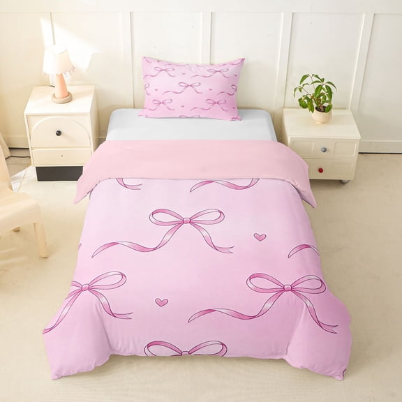 spefrowx Cute Princess Bowknot Twin Duvet Cover, Pink Watercolor Sky Print Twin Bedding, Pink Reversible, 2pcs, 1 Duvet Cover and 1 Pillowcase