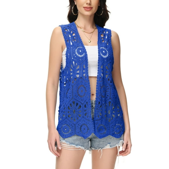 Women's Floral Crochet Lace Trim Open Front Cardigan