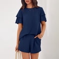 thumbnail image 5 of Two Piece Sets for Women 2026 Spring Summer Ruffle Sleeve Lounge Matching Shorts Set Casual Beach Vacation Clothes Navy XL, 5 of 7