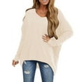 thumbnail image 2 of Scyoekwg Fall Long Sleeve Shirts for Womens Comfy Pullover 2025 Fashion Round Neck Off Shoulder Tunic Tops Classic Solid Color Casual Loose Fit Blouses Autumn Comfy Lightweight Beige S, 2 of 4