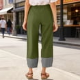 thumbnail image 5 of Miluxas Women's Gingham Trim Wide Leg Pants Elastic High Waist Loose Fit Casual Cropped Pants with Pockets Summer Work Casual Trousers Green, 5 of 7