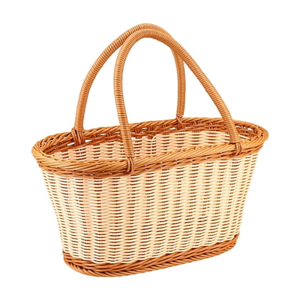 Cesta de picnic de imitación de ratán, cesta de frutas, cestas de regalo, cesta multiusos tejida, cestas de flores para dulces, picnic, boda