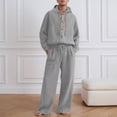 thumbnail image 2 of DHFJKG 2 Piece Sets Mens Hoodies Linen Loose Fit Long Sleeve Button Front Shirt Pullover Wide Leg Pants Lightweight Casual Versatile Outfit, 2 of 7