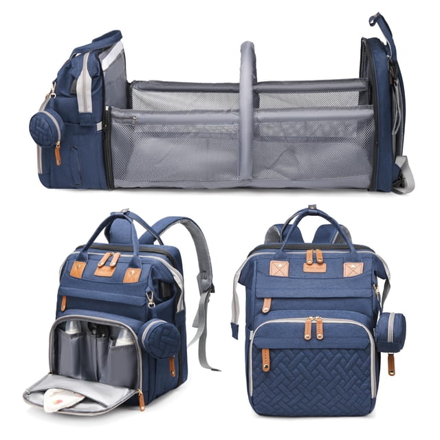 Mochila pañalera Jeryswet impermeable con puerto USB, azul