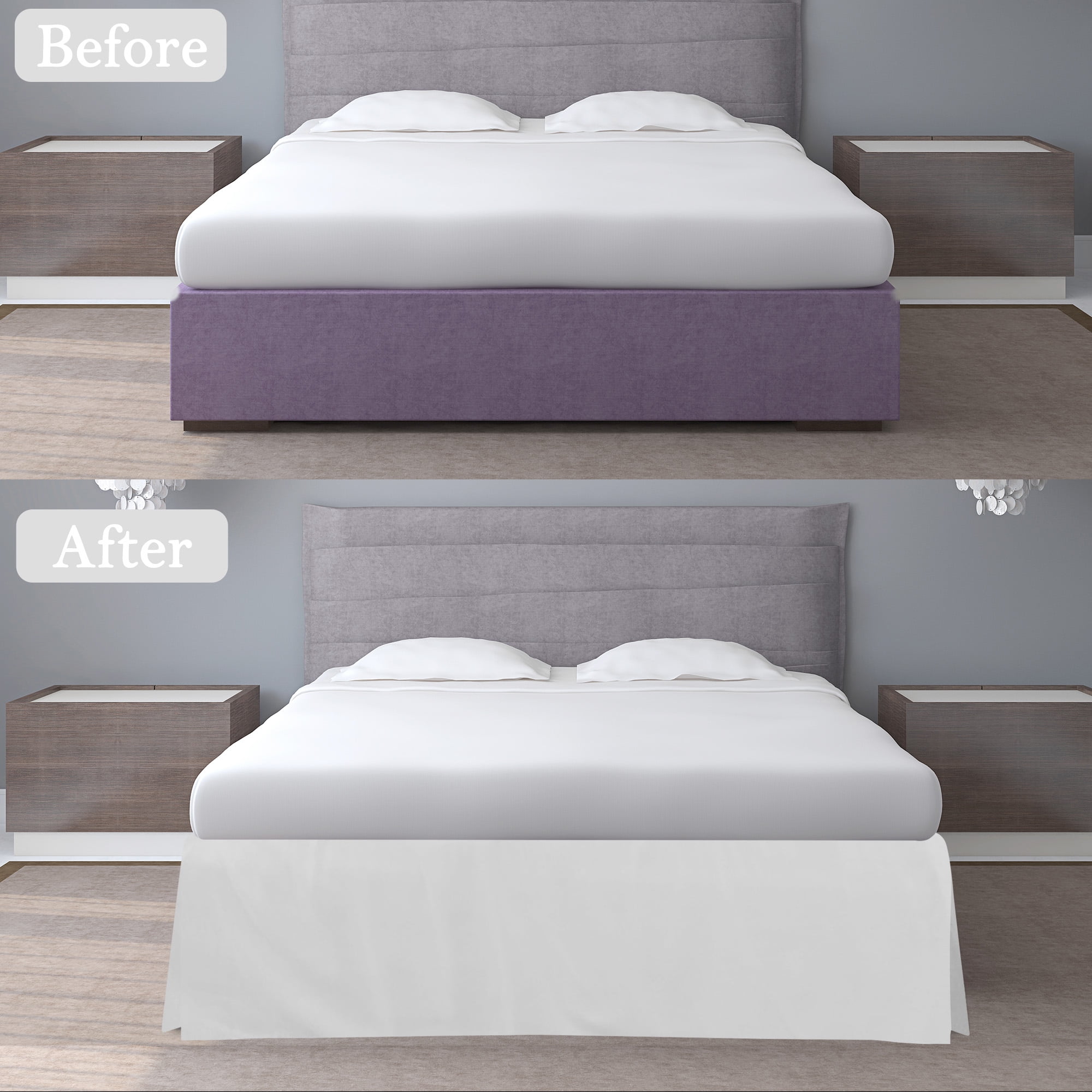 Unique Bargains Solid Pleated Ruffle Bed Skirt 14" Drop Queen White