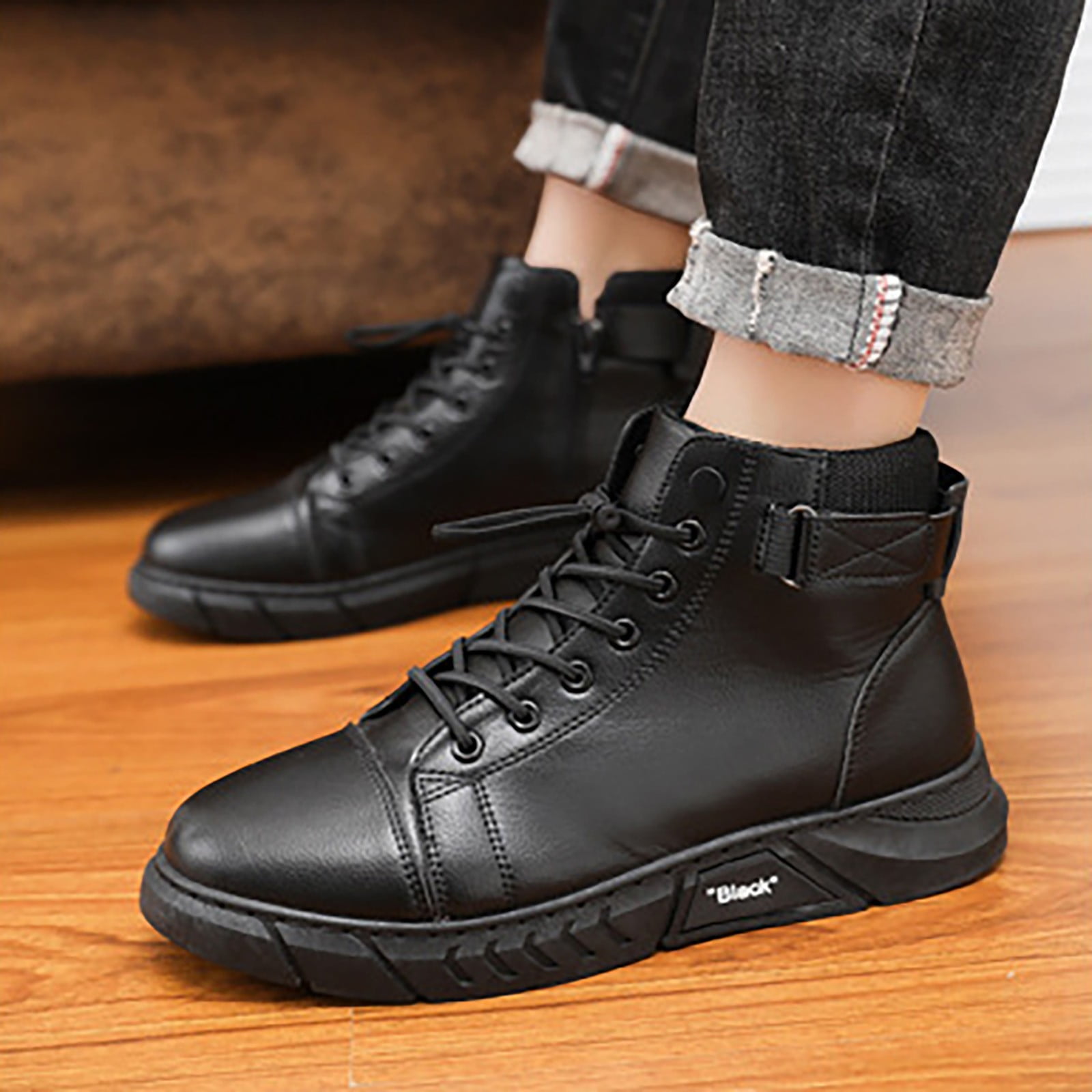 Trendy High-Ankle Black Synthetic Sneakers Shoes for Mens