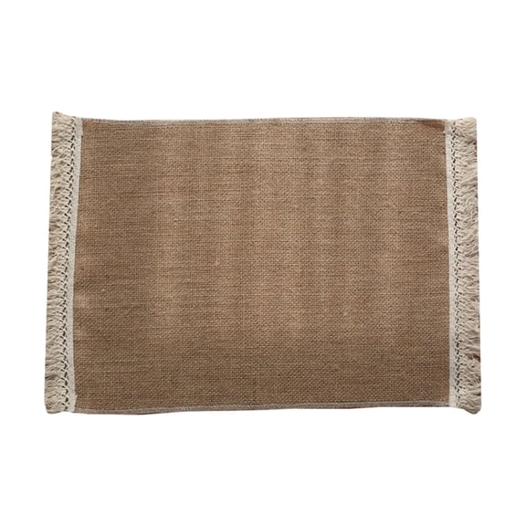 Rustic Woven Table Placemats, 17.72X11.81" Tassel Trim Dining Mats, Boho Textured Table Runners, Farmhouse Style Table Protectors, Reusable Fabric Table Pads for Kitchen Counter, Dining Room Decor