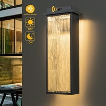 C Cattleya 20in. Matte Black Motion Sensor and Dusk to Dawn LED Outdoor Wall Lanterns with Ripple Tempered Glass(1-Pack)