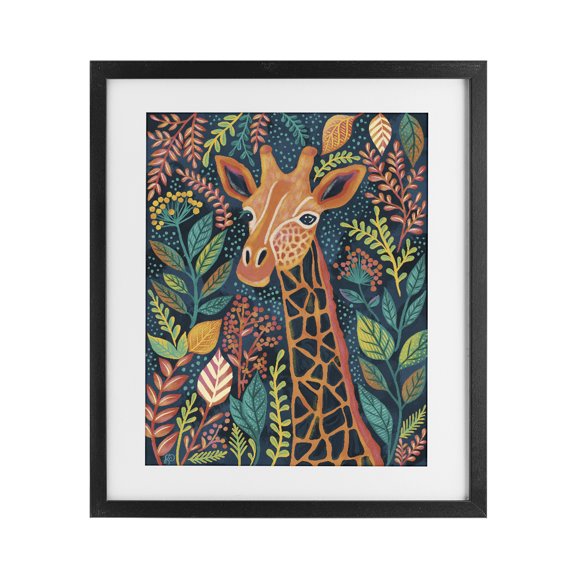 Stupell Industries Eclectic Exotic Leaf Pattern Giraffe Black Framed Print Under Glass, 13 x 16, by Lisa R Dumm