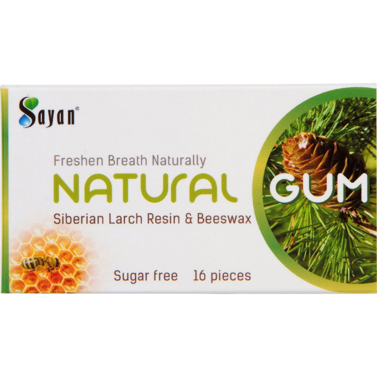 Sayan Sugar Free All Natural Gum 6 Packs (96 Pieces) Siberian Larch Tree Resin & Beeswax