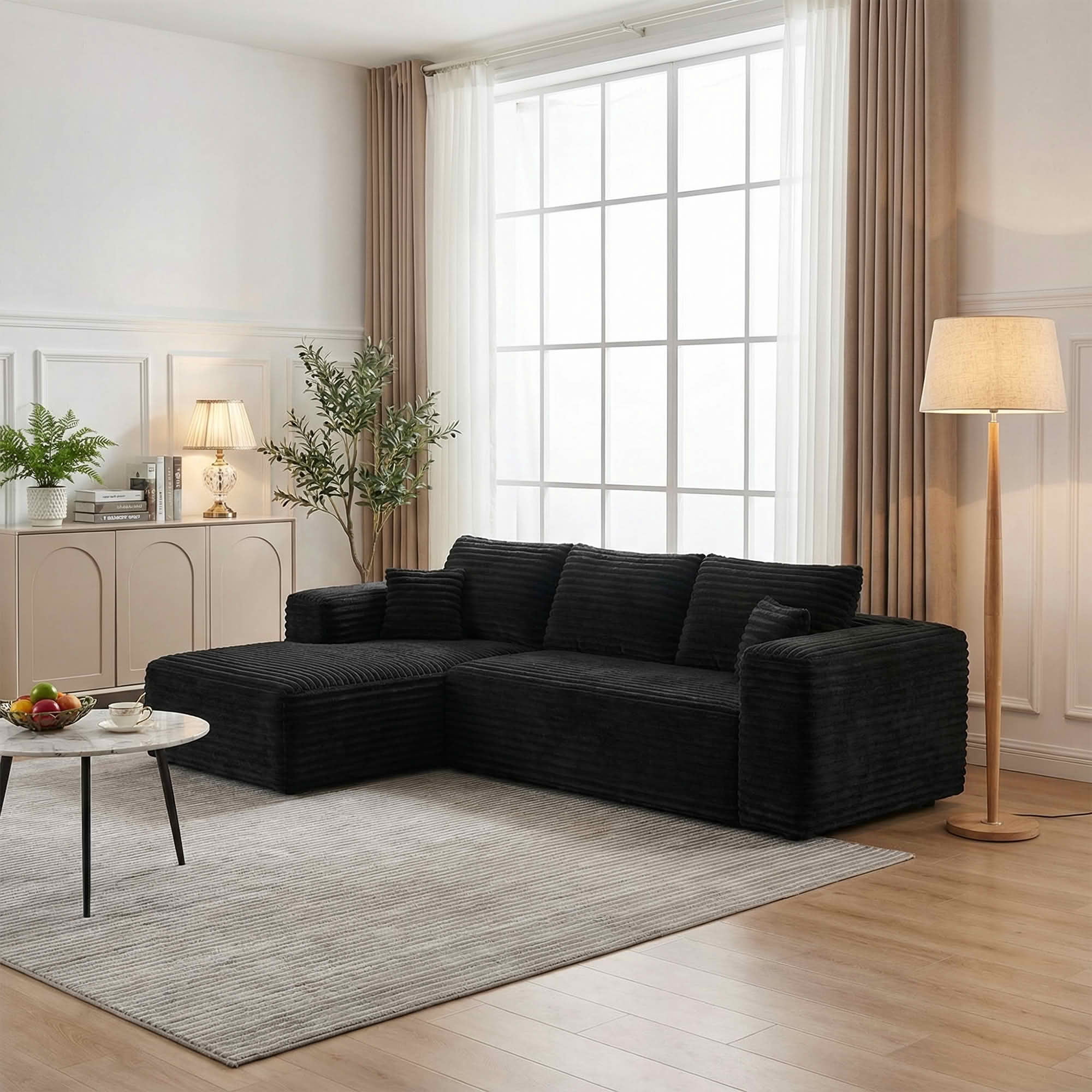 MAYEERTY 95" Wide-Wale Corduroy Compression Sofa Bed, Convertible Sleeper Couch for Living Room Guest Room，Black