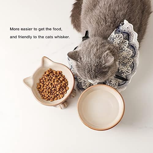 Elevated Cat/Dog Bowls Set : 5 Inch Ceramic Raised Cat Food & Water Bowl Set for Protecting Pet's Spine - Feeding & Watering Supplies for Pets - Elegant Brown (2 PC)