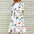 thumbnail image 3 of Tnhcen Women's Summer Casual Vintage Floral Print Short Sleeve Round Neck Knee Length Loose Dress 4 Way Stretch Plus Size S - 2XL Pocket Dress, 3 of 5