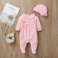 thumbnail image 2 of Newborn Baby Girl Clothes 3D Flower Romper Jumpsuit Long Sleeve Ruffled Footie Bodysuit Hat Outfit Set 2PCS, 2 of 3